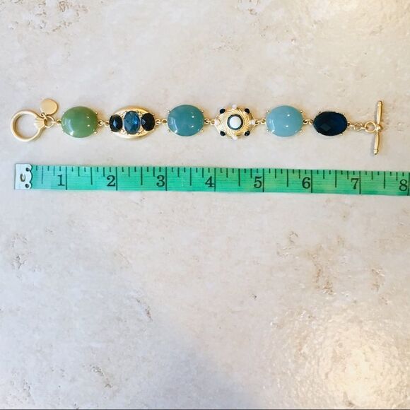 Baroque Cabochon Blue Green Jewel Link Gold Tone Toggle Closure Bracelet NWT - Picture 8 of 8